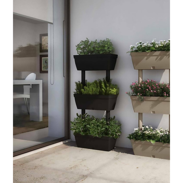 Set di 3 vasi Aldunga, Composizione per orto casalingo, Set porta fiori per interno o esterno, 100% Made in Italy, 49x16h100 cm, Antracite