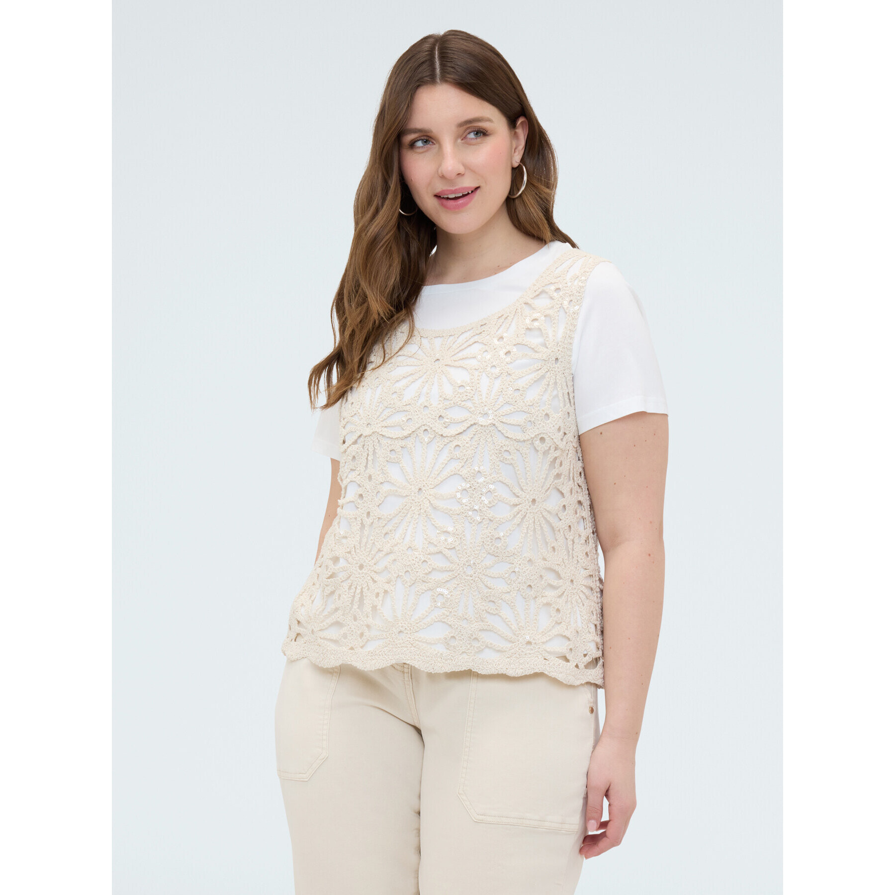 Fiorella Rubino - T-shirt con top crochet - Beige