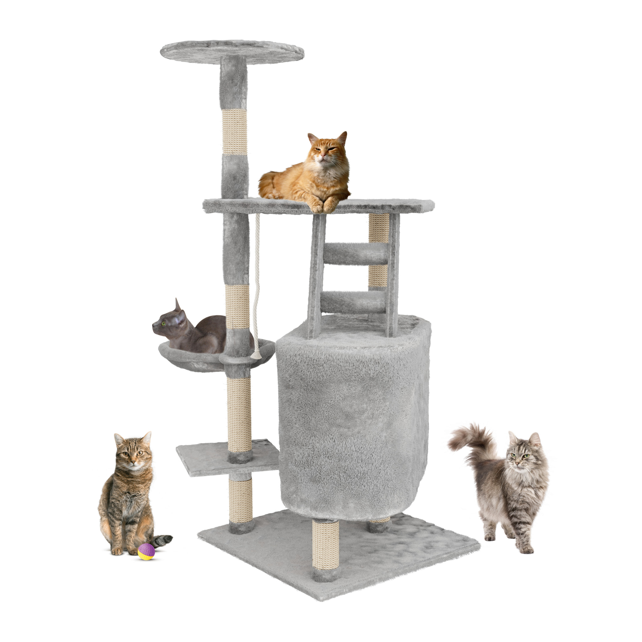 Albero per Gatto con Graffiatoio Cuccia Giocattolo Gatti Parco Giochi Tiragraffi in Sisal Naturale 120 x 55 x 40 Cm (Colore Grigio Figaro 30058)