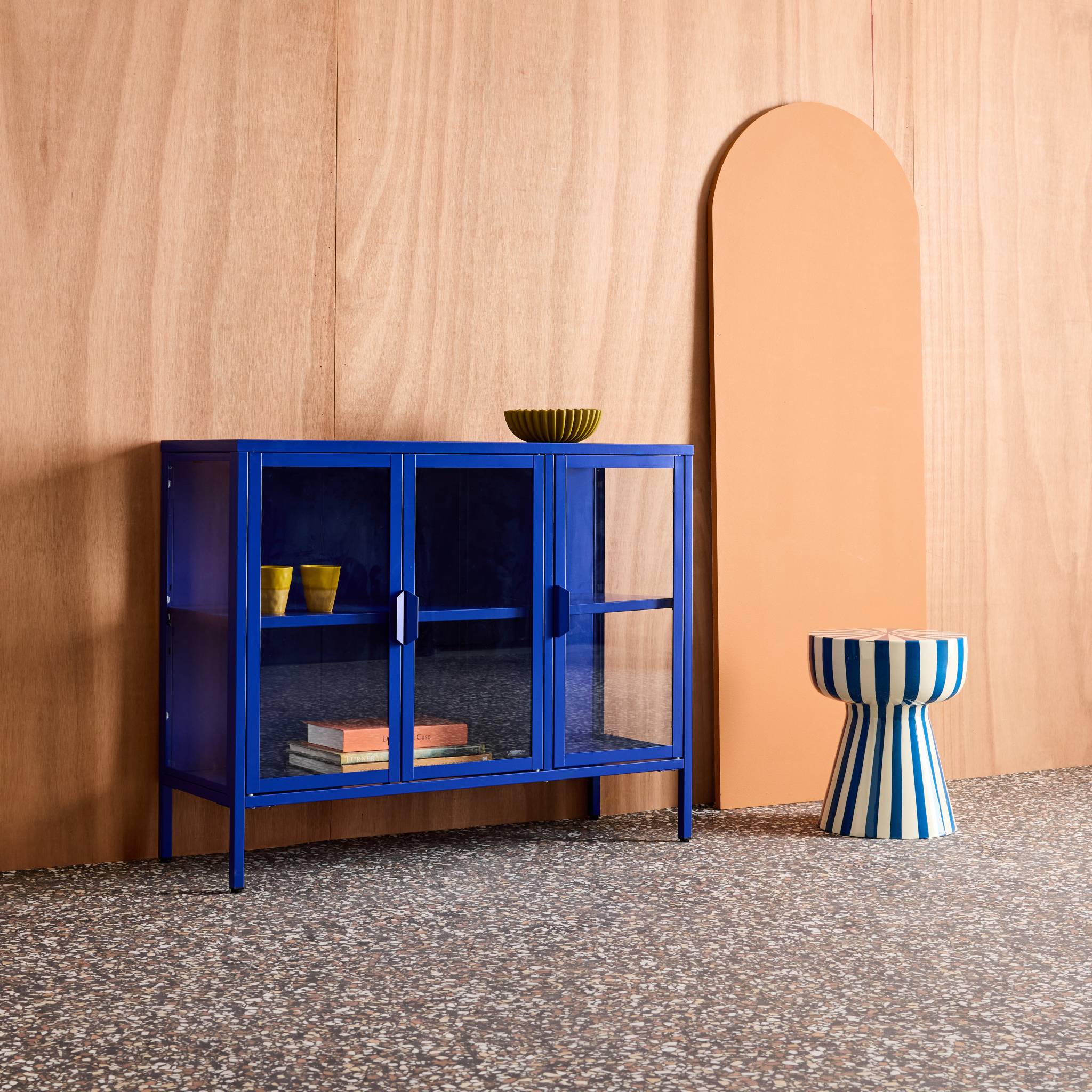 Buffet industriel métal et verre trempé 3 portes 100cm ARKANSAS