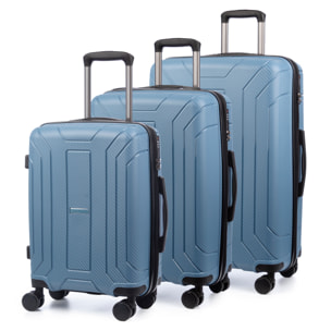 Set di 3 valigie trolley espandibili in PP resistente alla rottura. Serratura TSA numerica, 4 ruote doppie girevoli a 360°.
