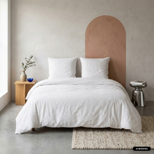 Parure de lit microfibre lavée 2 places blanc LUNA