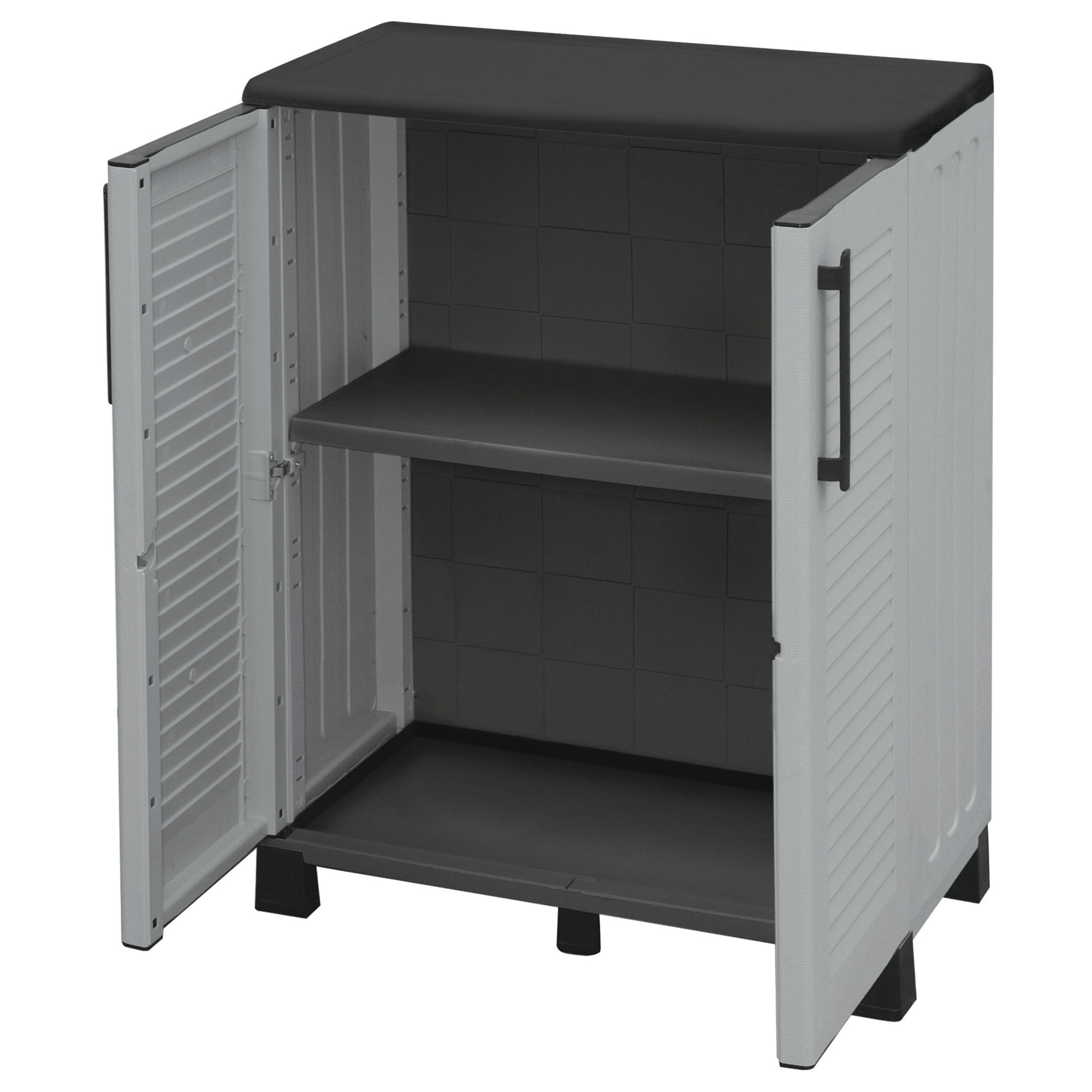 Armario de media altura en polipropileno, con bisagras de acero, balda y patas regulables