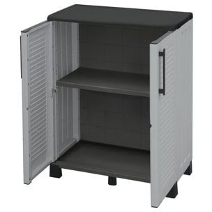 Armario de media altura en polipropileno, con bisagras de acero, balda y patas regulables