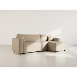 Jonas - canapé d'angle réversible 4 places convertible avec coffre en tissu texturé - Taupe