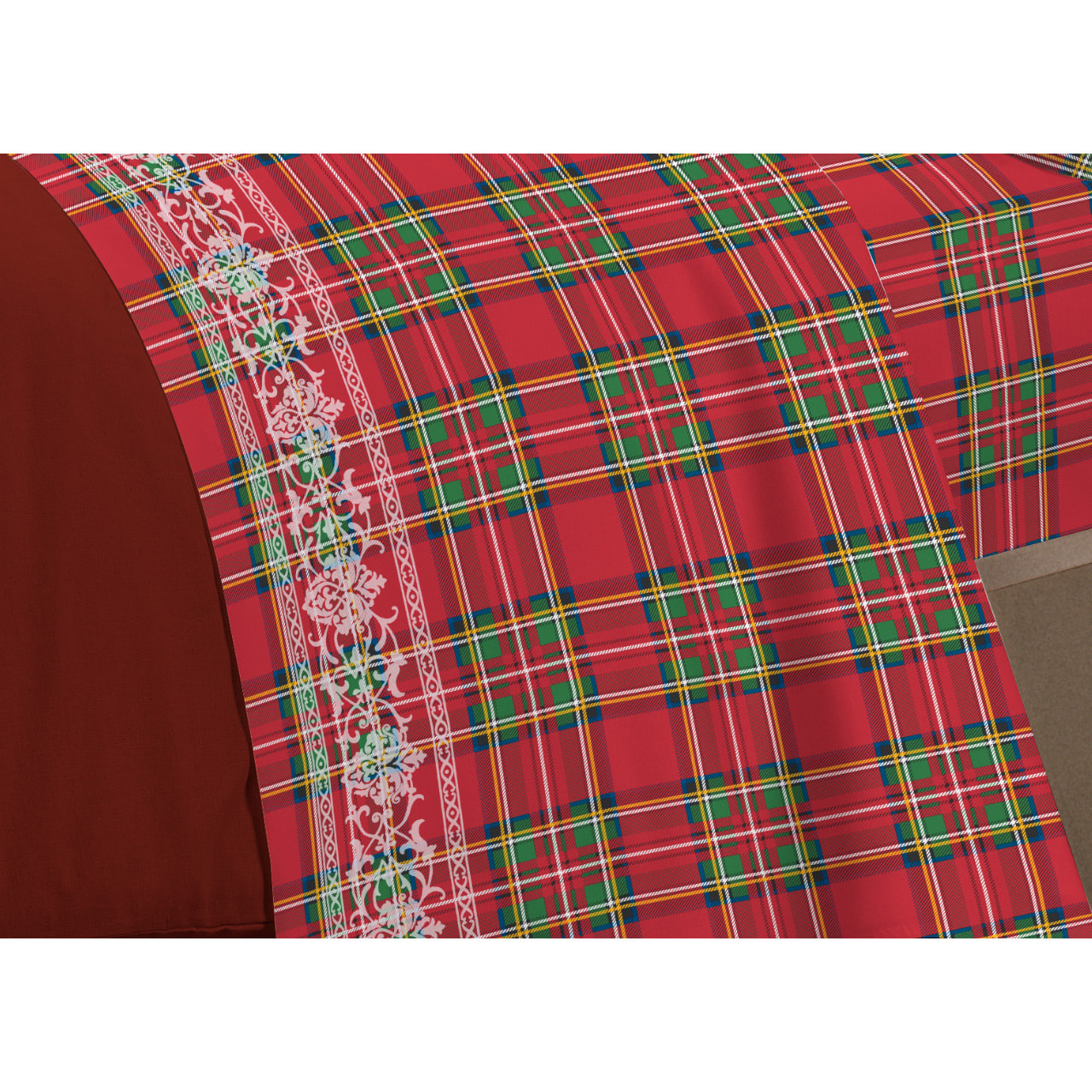 Completo Lenzuola in 100% Cotone Orsetto Tartan Rosso