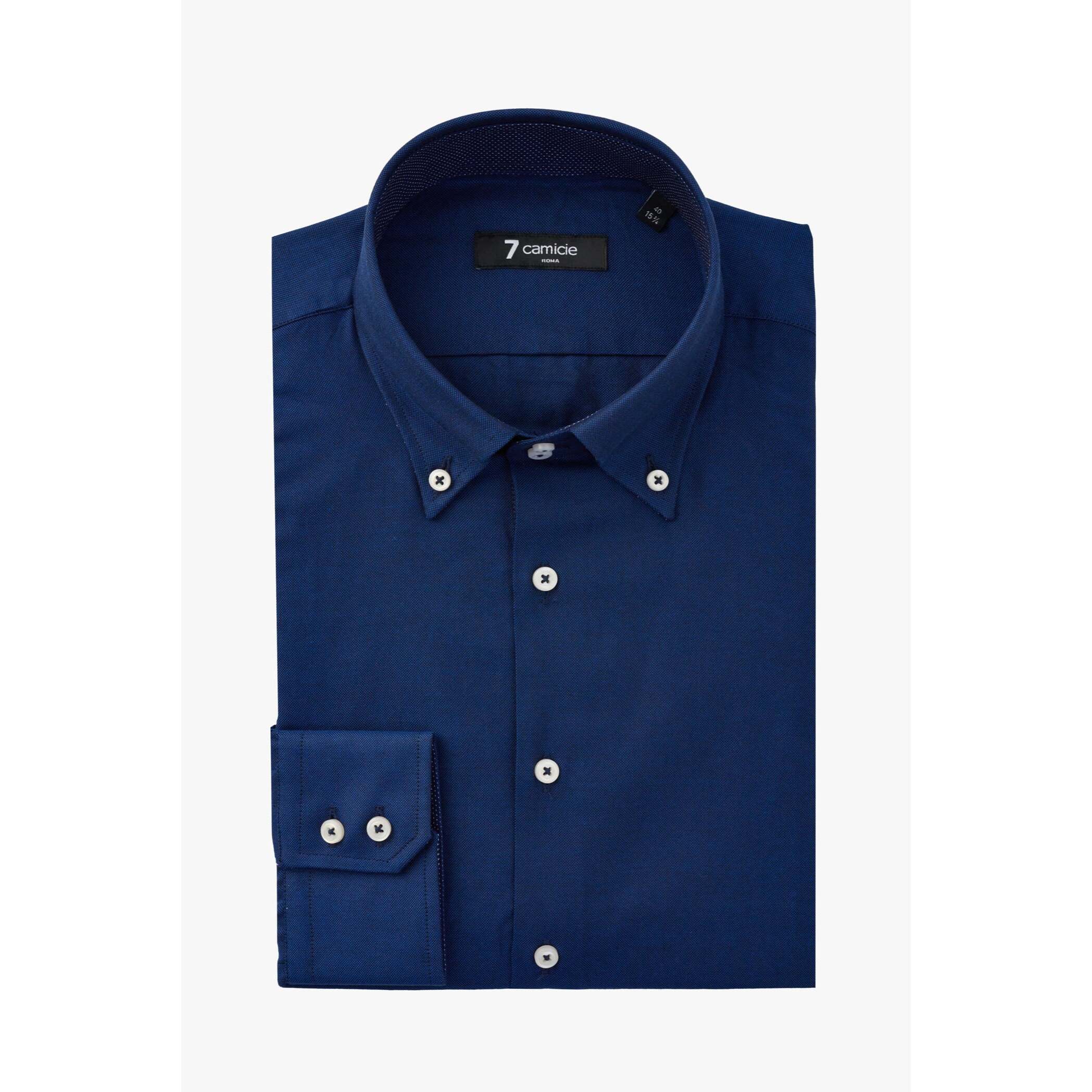 Camicia Uomo 2 Bottoni Button Down Slim Oxford unito Blu
