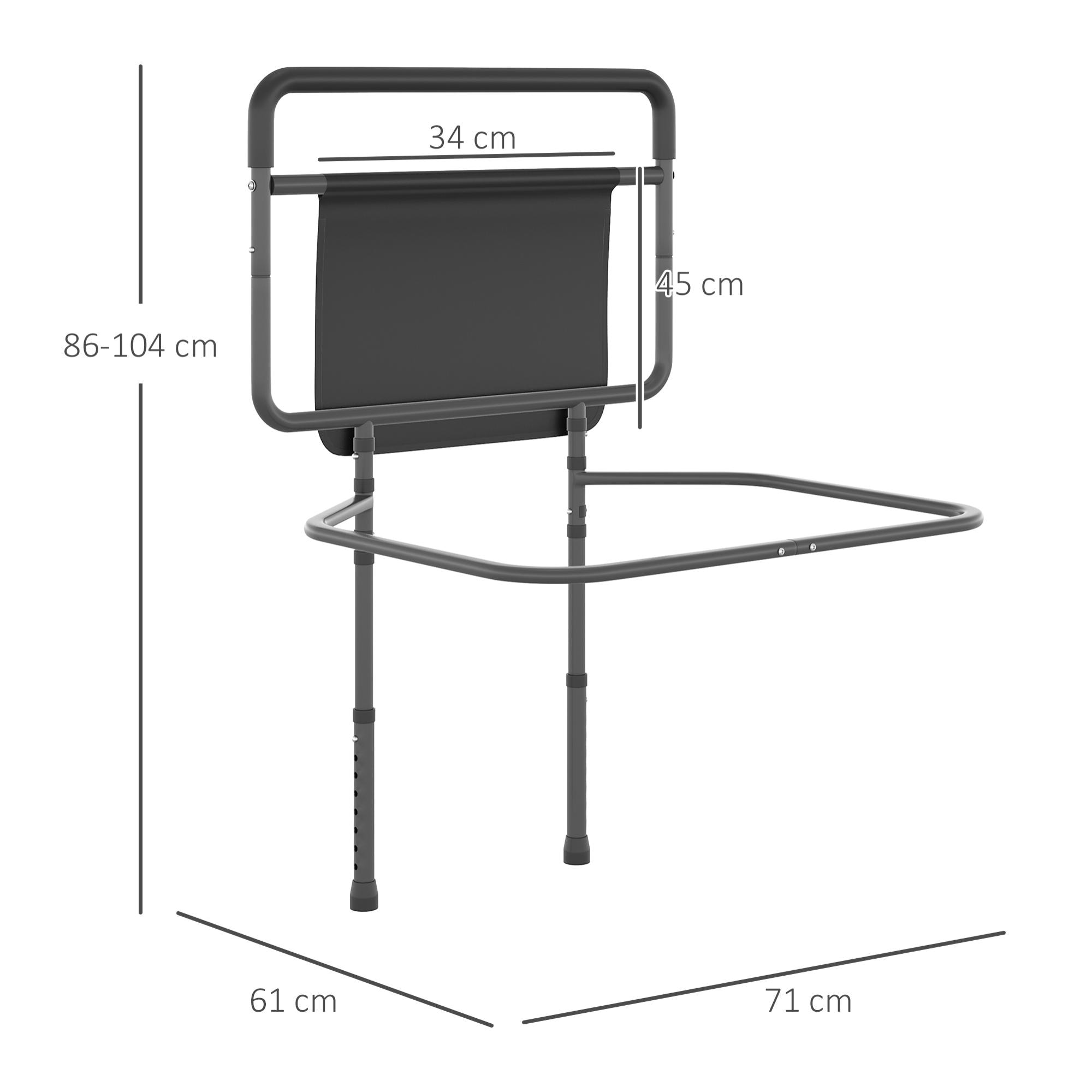 Barandilla de Cama Adulto Asidero para la Cama con Altura Ajustable Bolsillo de Almacenamiento para Discapacitados y Personas Mayores 71x61x86-104 cm Gris