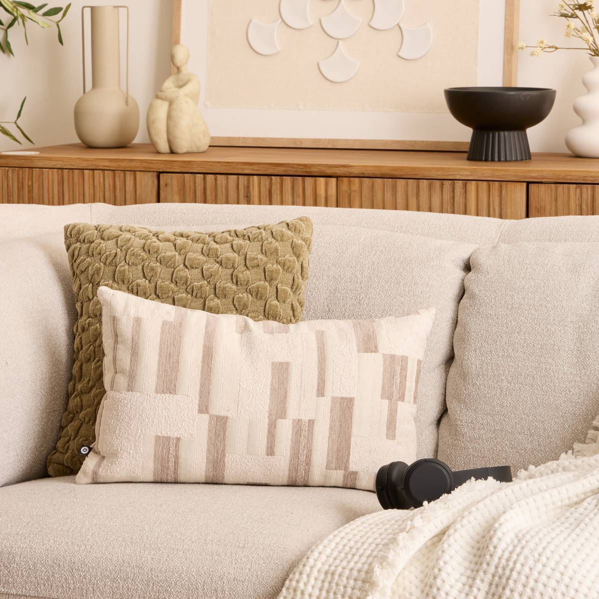 Coussin Calix beige lin 50x30cm