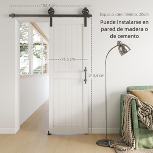 Puerta Corredera de Granero con Herrajes Puerta Corredera de Interior con Manija Rodillo y Guía de Suelo Mejorados para Baño Salón Sala de Estar 71,5x213,4 cm Blanco