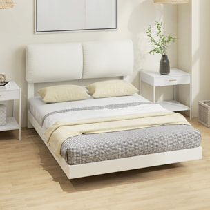Cama Doble de 135x190 cm, Marco de Cama con Cabecero Acolchado, Efecto Flotante, Estructura Metálica, Lamas de Madera, Silencioso, Estilo Moderno, Beige