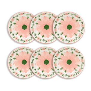 Lot de 6 assiettes creuses 20cm en porcelaine blanc et rose floral PRIMAVERA