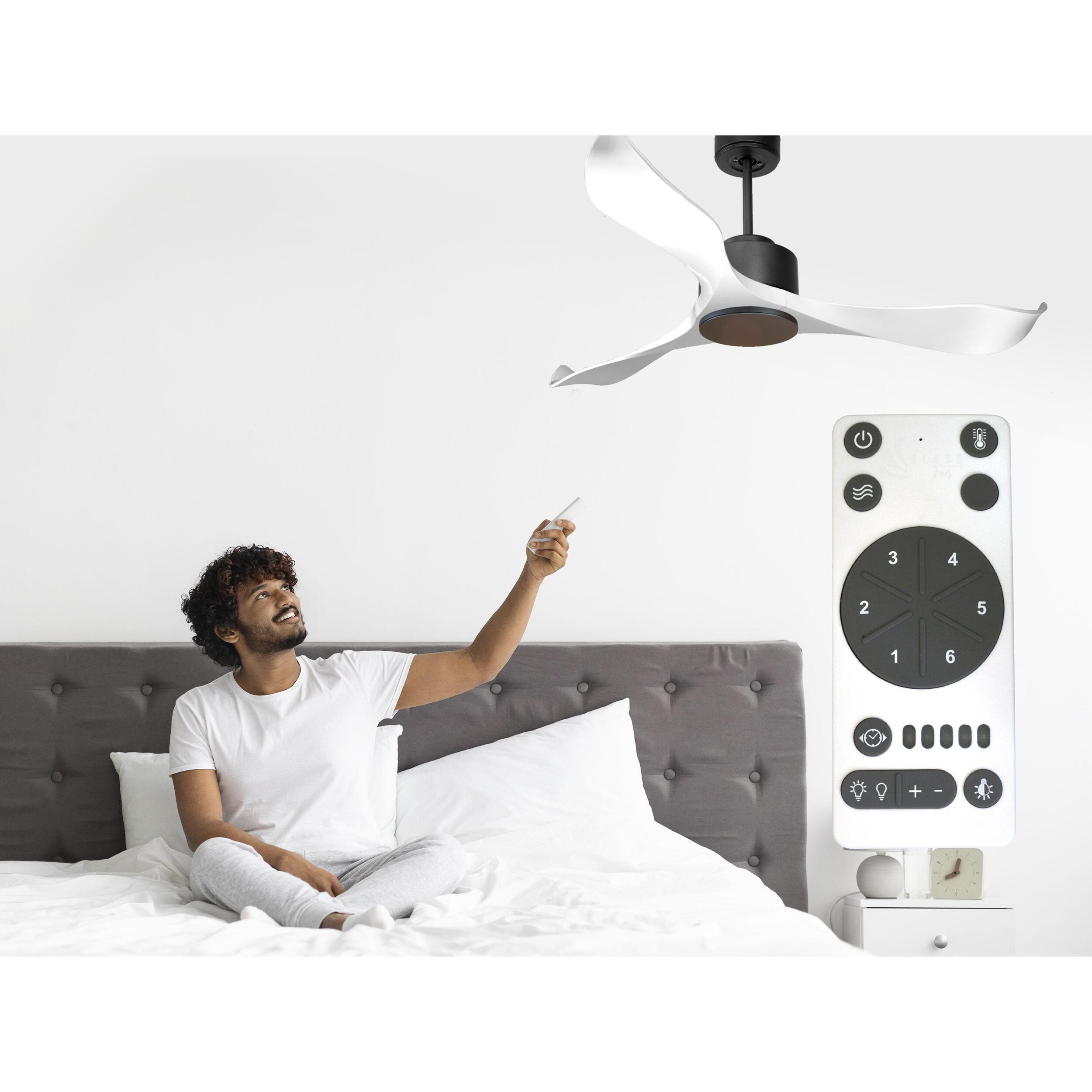 Ventilateur de plafond Wifi Moteur à courant continu Télécommande Adaptateur 2/3 Lames Hypersilence Mémoire Shopify Vendible (AUTOMATIQUE) 40   W Noir
