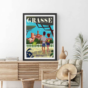 Affiche voyage à Grasse Affiche + cadre en bois - Noir