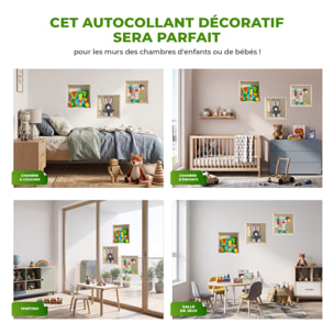 Stickers muraux 3D | Sticker Mural Autocollant effet 3D jouets Ãƒâ€°léphant, lapin gris et lapin en couleurs - Stickers adhésifs 3D Chambre Salon Trompe l'oeil
