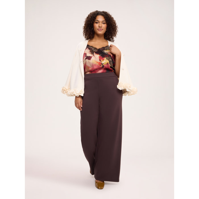 Fiorella Rubino - Pantaloni wide leg in tessuto scuba - Marrone