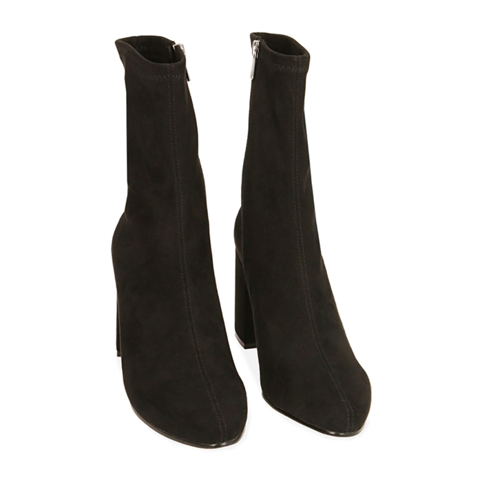 Ankle boots in microfibra neri, tacco 8,5 cm