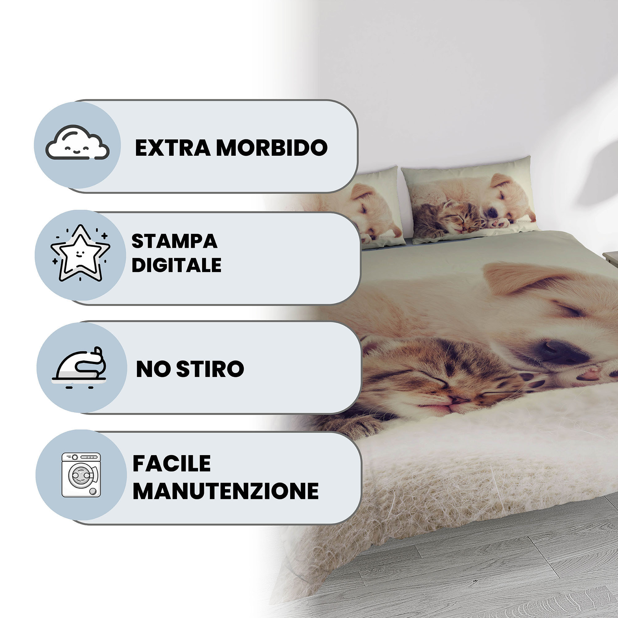 PARURE COPRIPIUMINO GOODNIGHT MATRIMONIALE - STAMPA DIGITALE 100% Microfibra