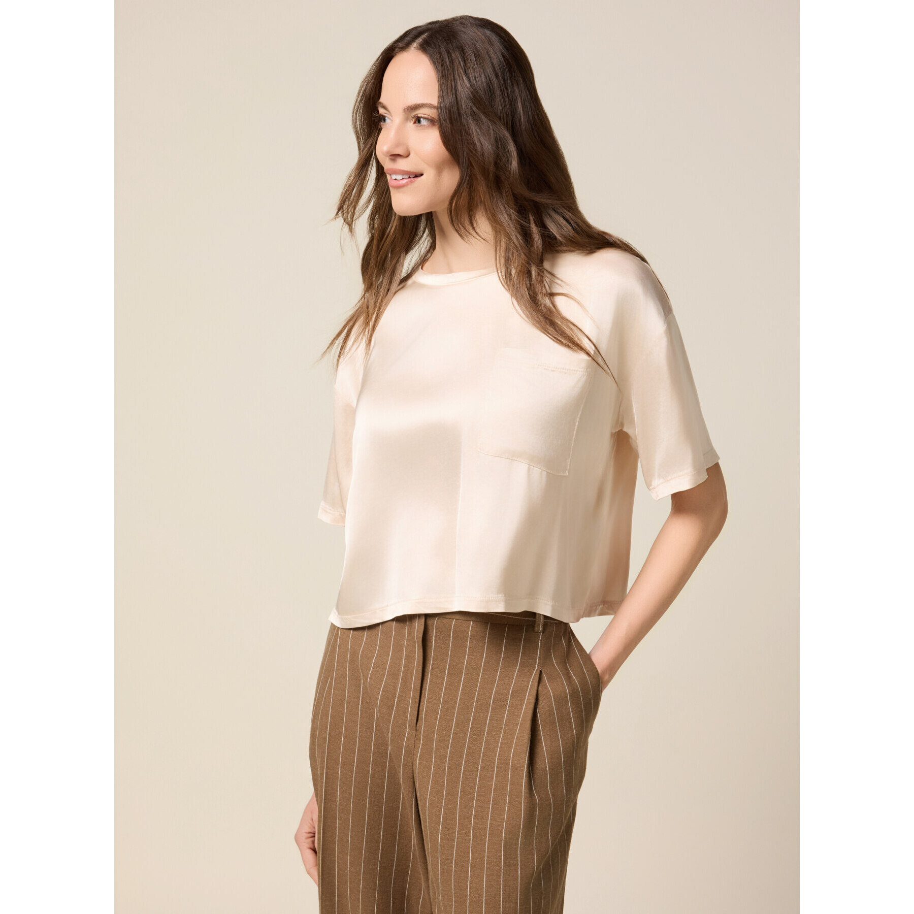 Oltre - Blusa de satén con bolsillo - Blanco