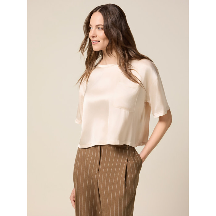 Oltre - Blusa de satén con bolsillo - Blanco
