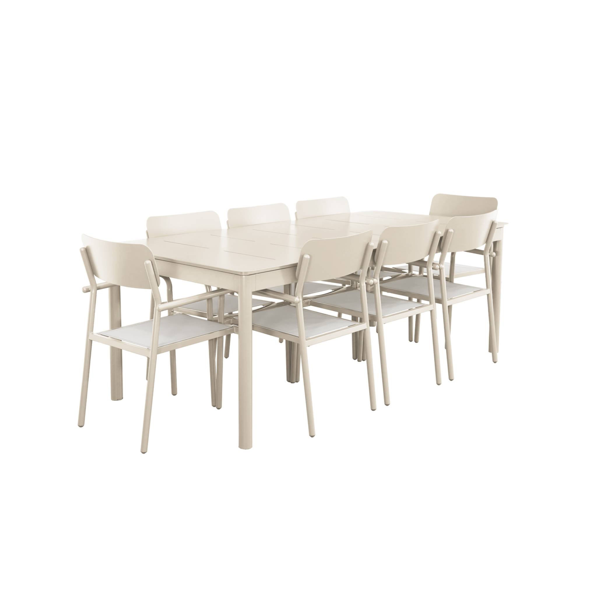 Table de jardin extensible aluminium + 8 assises CHARLESTON + SAVANNAH