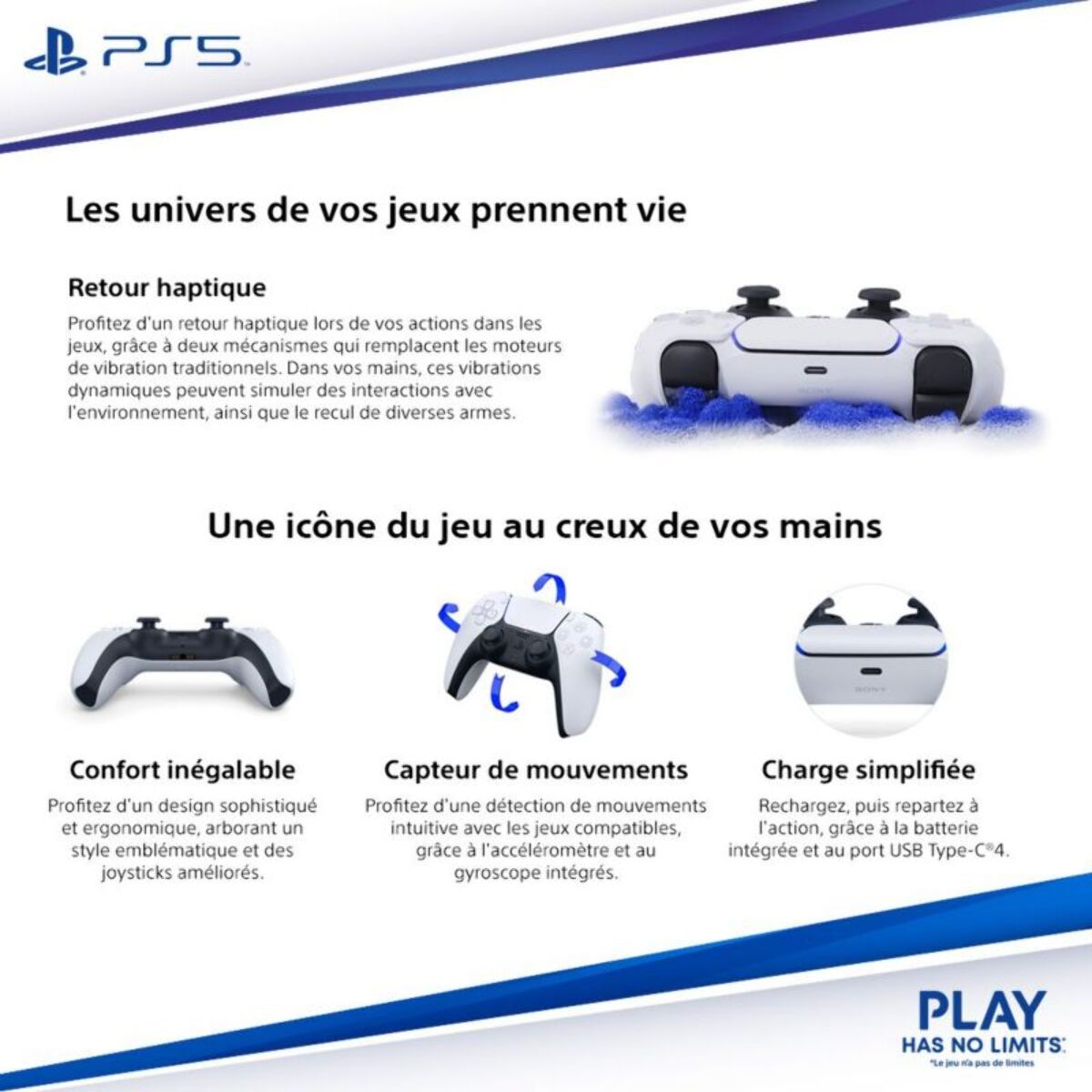 Manette SONY DUALSENSE BLANCHE PS5 V3