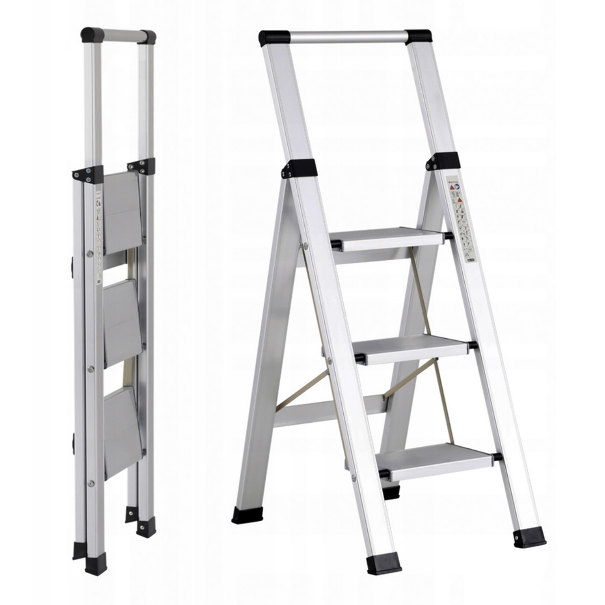 Scala piatta 3 Gradini in alluminio galvanizzato antiscivolo portata 150 kg