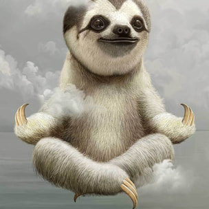 Affiche enfant paresseux méditant  Affiche + cadre en bois - Chêne