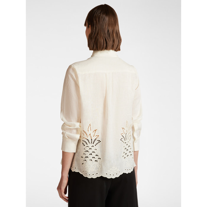Elena Mirò - Camicia in lino con ricamo a trafori - Bianco