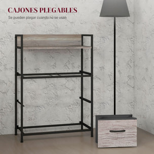 Cómoda con 4 Cajones de Tela Plegables, Cómoda para Dormitorio Industrial con Estante Abierto, Marco de Acero, Cajonera para Espacios Pequeños, Sala de Estar, Vestidor, Baño, Gris