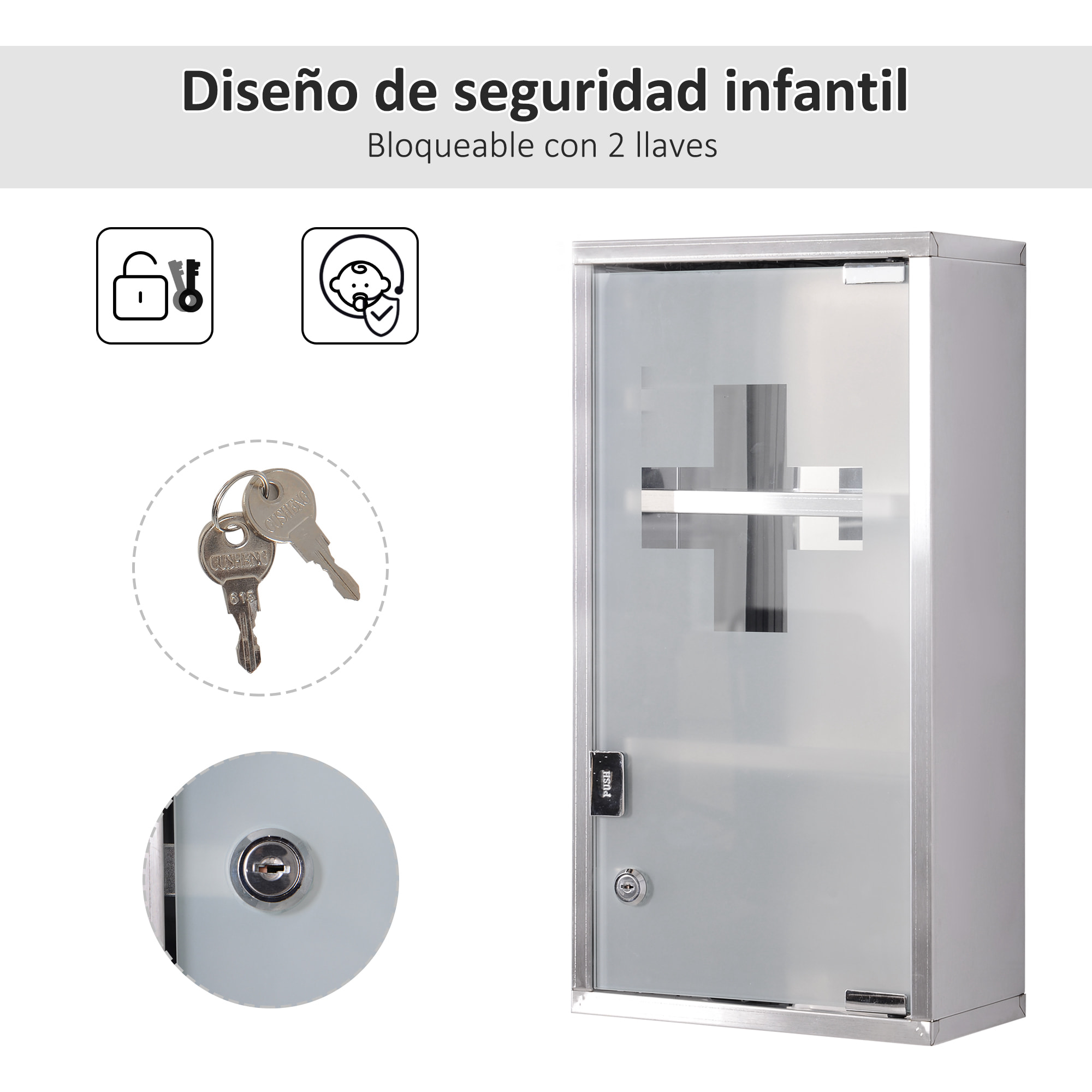 Armario de Medicinas con Cerradura 25x12x48cm Plateado