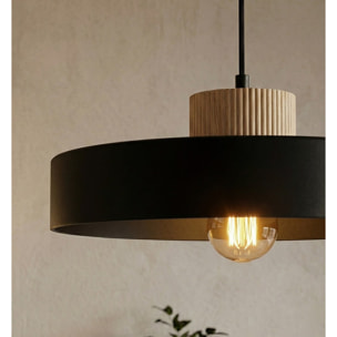 Lampada a sospensione KIVI in acciaio nero e legno