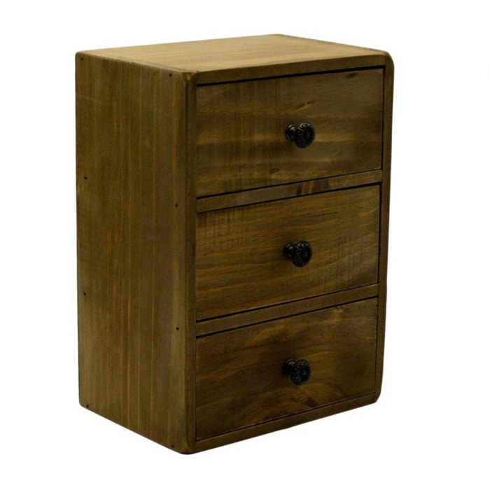 Portatutto in legno rettangolare 3 cassetti cm17x12h24