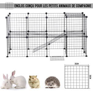 Cage parc enclos pour animaux domestiques L 146 x l 73 x H 73 cm modulable 2 niveaux 36 panneaux bords arrondis fil métallique noir