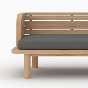 Salon de jardin 2 places en teck et tissu gris, canapé - Kilda