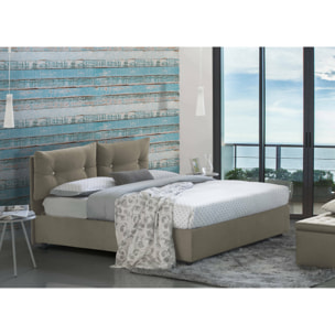 Letto matrimoniale Abbaione, Letto contenitore con rivestimento in tessuto, 100% Made in Italy, Apertura frontale, adatto per materasso Cm 160x190, Tortora