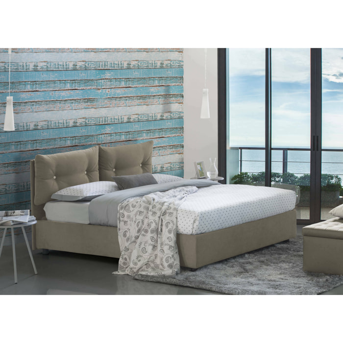 Letto matrimoniale Abbaione, Letto contenitore con rivestimento in tessuto, 100% Made in Italy, Apertura frontale, adatto per materasso Cm 160x190, Tortora