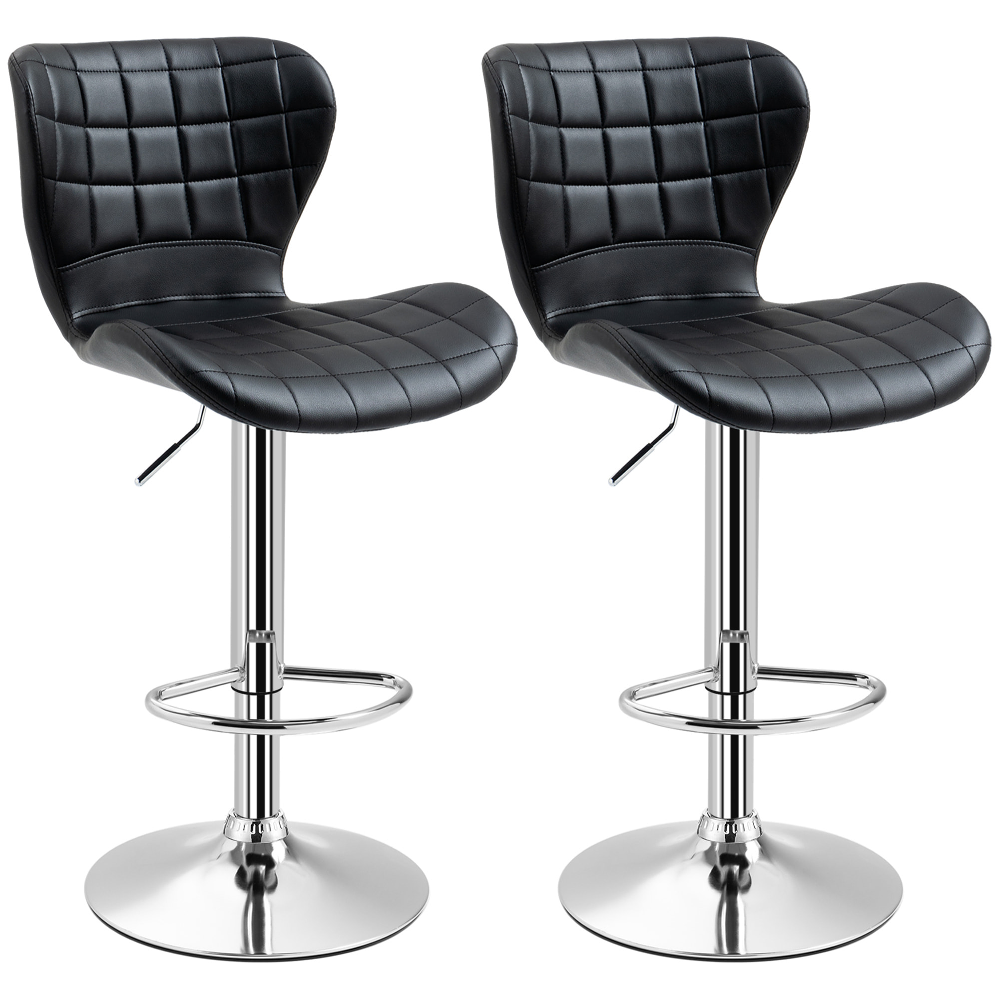 Lot de 2 tabourets de bar design contemporain hauteur d'assise réglable 59-81 cm pivotant 360° PU noir