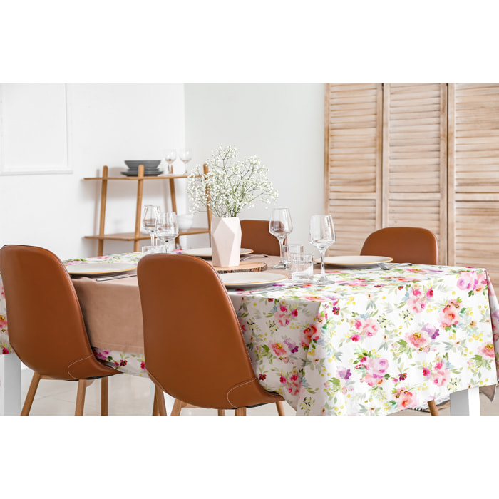 White & White Tovaglia antimacchia 140x180 con stampa digitale Rosa