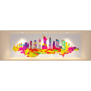 Stickers muraux 3D | Sticker Mural Autocollant effet 3D New-York Design multicolore - Stickers adhésifs 3D Chambre Salon Trompe l'oeil