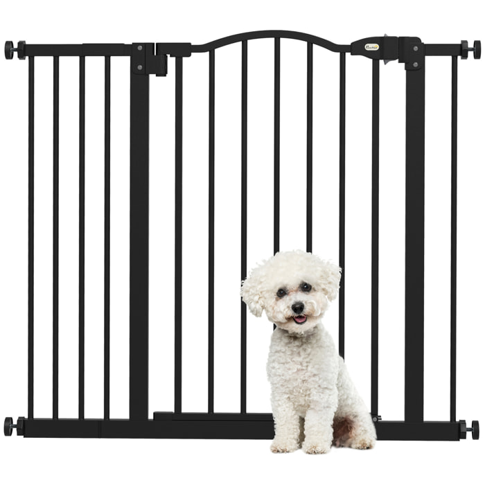Barrera de Seguridad para Perros Extensible 74-94 cm para Puertas y Escaleras Puerta de Seguridad para Mascotas con Montaje a Presión y Doble Bloqueo Negro