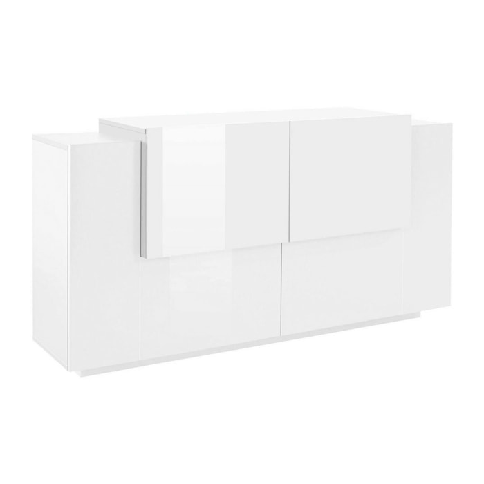 Credenza Omero, Madia da cucina a 2 ante e 2 cassetti, Buffet da soggiorno, 100% Made in Italy, cm 160x45h86, Bianco lucido