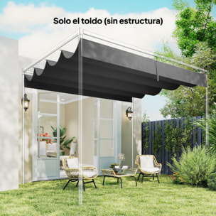 Techo de Pérgola 4 x 3,5 m, Techo de Repuesto Retráctil para Marco de Pérgola de 4x3 m, UV30+, Toldo de Tela Solo para Cenador Jardín con 8 Orificios de Drenaje, Gris Oscuro