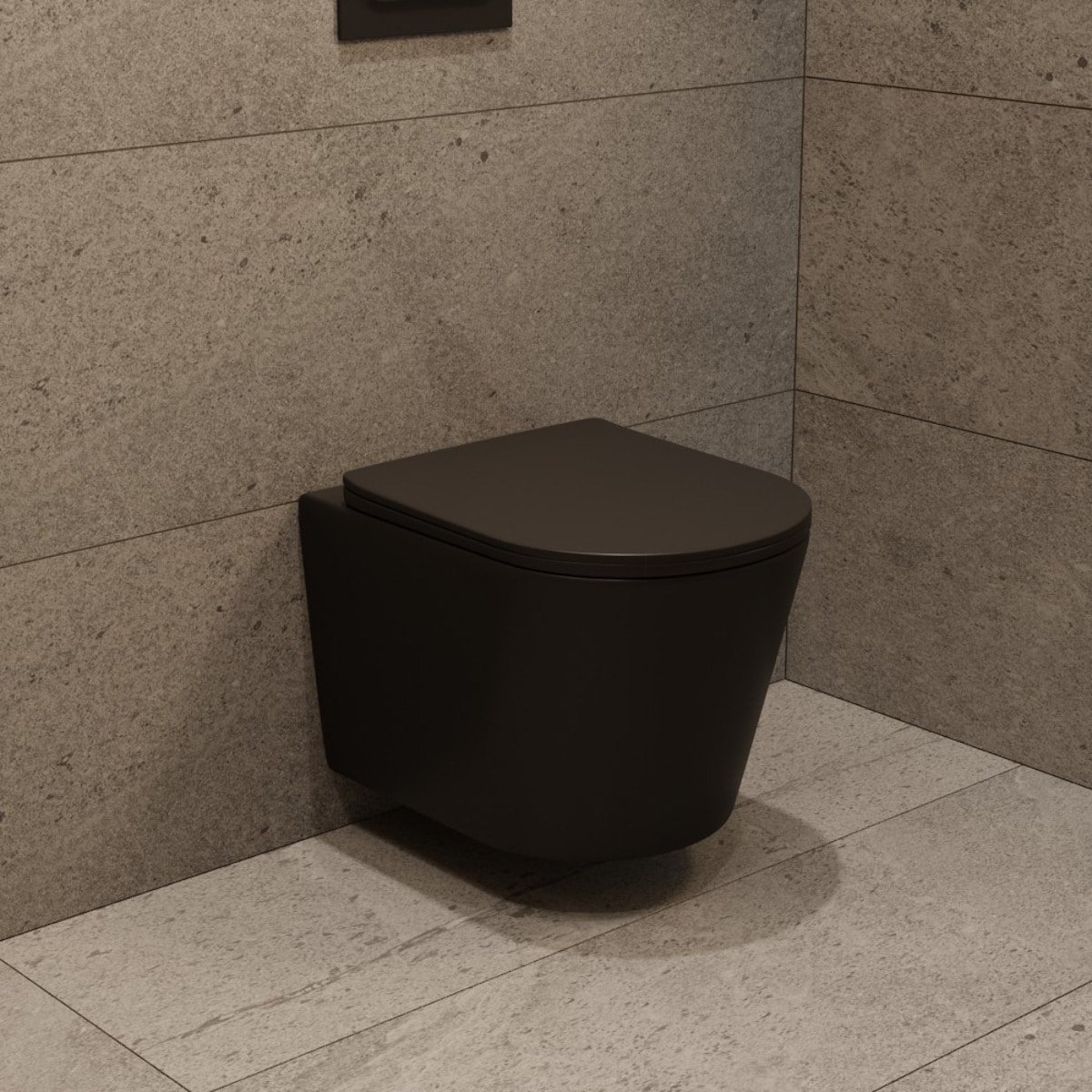 Vortex rimless WC suspendu 53,5 cm sans bride avec abattant SoftClose, effet Vortex, noir mat (CE142010RTORPBKM)
