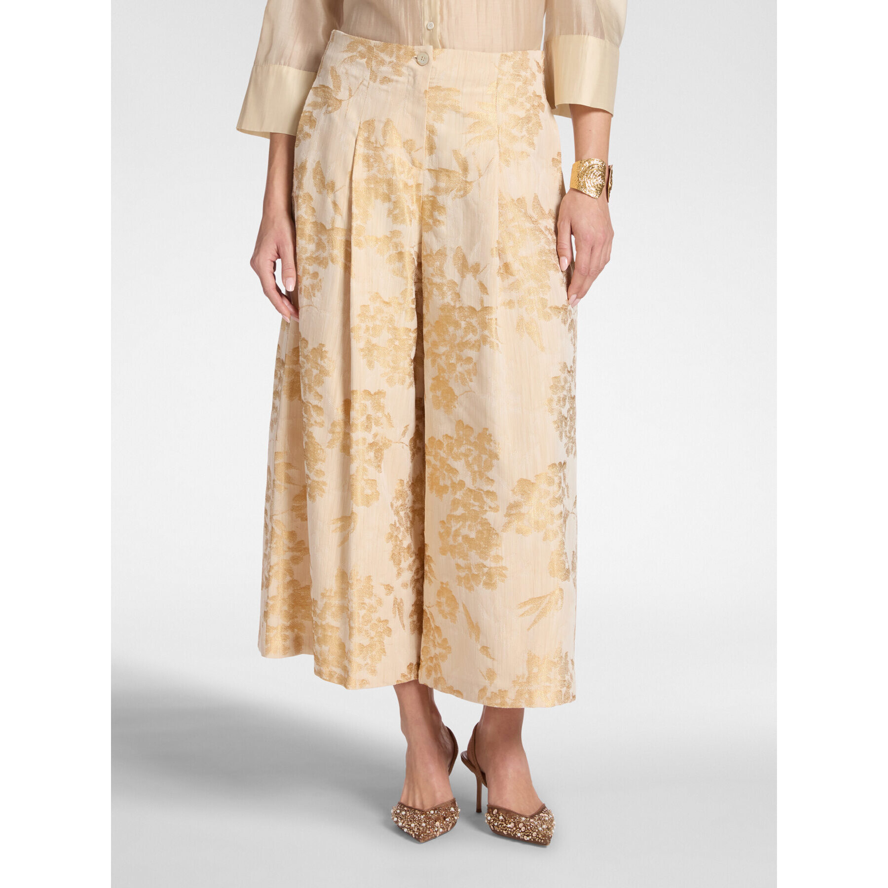 Elena Mirò - Pantaloni cropped jacquard - Beige