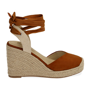 Espadrillas marroni in microfibra, zeppa 10,5 cm