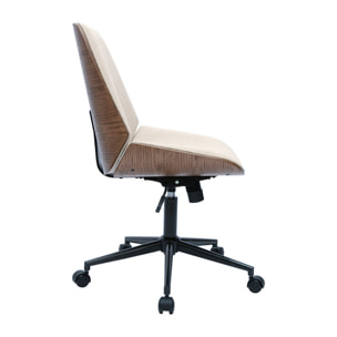 Chaise de bureau à roulettes en bois et tissu effet velours texturé beige DOUGLAS