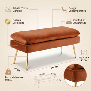 Panca Contenitore Imbottita in Effetto Velluto con Ampio Vano Portaoggetti, Seduta Confortevole e Gambe in Acciaio, Design Moderno per Camera da Letto, Ingresso e Soggiorno