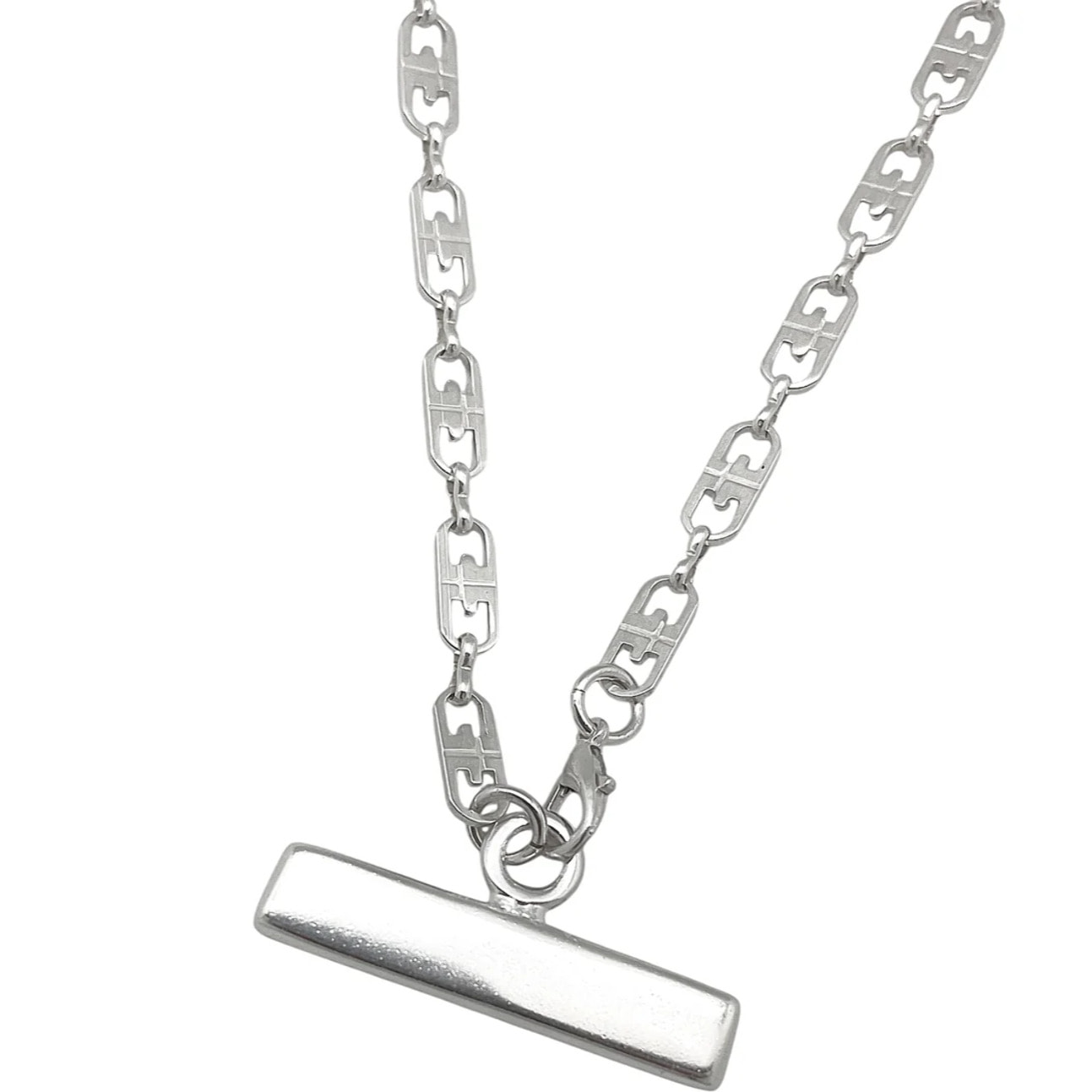 Collar Barra cadena latón plata 10µ