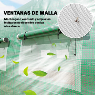 Invernadero de Exterior 6x3x2 m, Invernadero de Túnel con Puerta con Bisagras, Ventanas de Malla, Cubierta PE 140g/m² y Marco de Acero Galvanizado, Anti-UV, Impermeable, para Cultivos, Verde